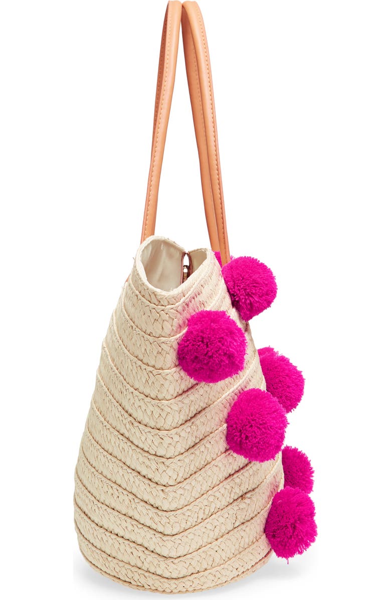 Shiraleah Klo Pompom Straw Tote, Alternate, color,