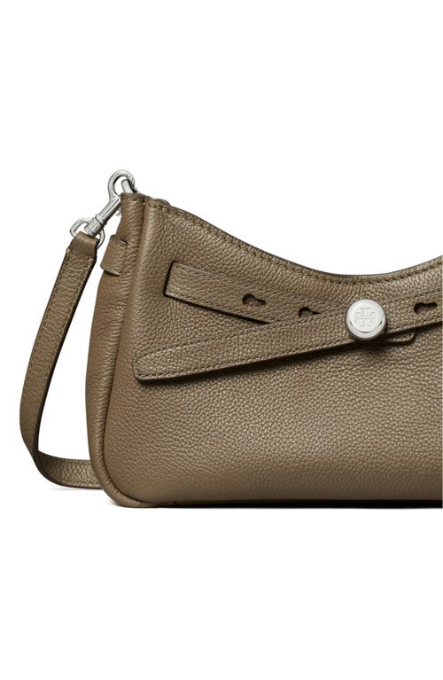 Tory Burch Romy Zip Top Leather Crossbody Bag In Gray