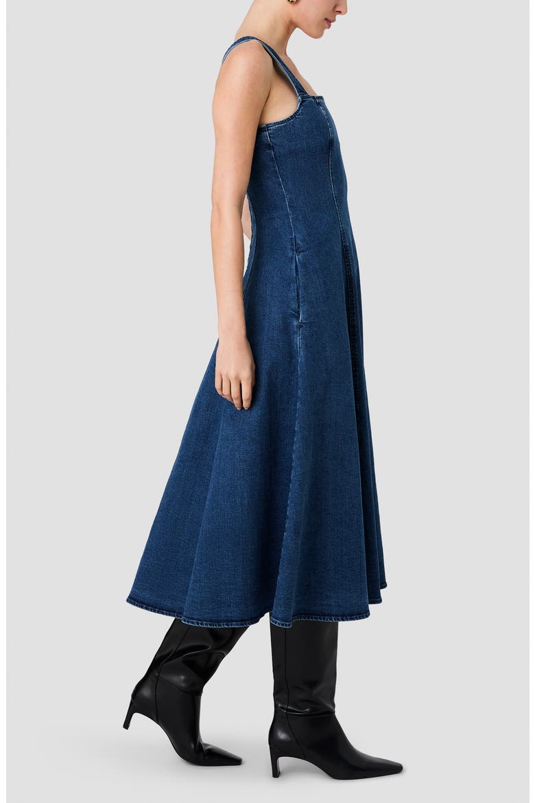 Delancy Sleeveless Fit & Flare Denim Midi Dress, Alternate, color, DARK INDIGO