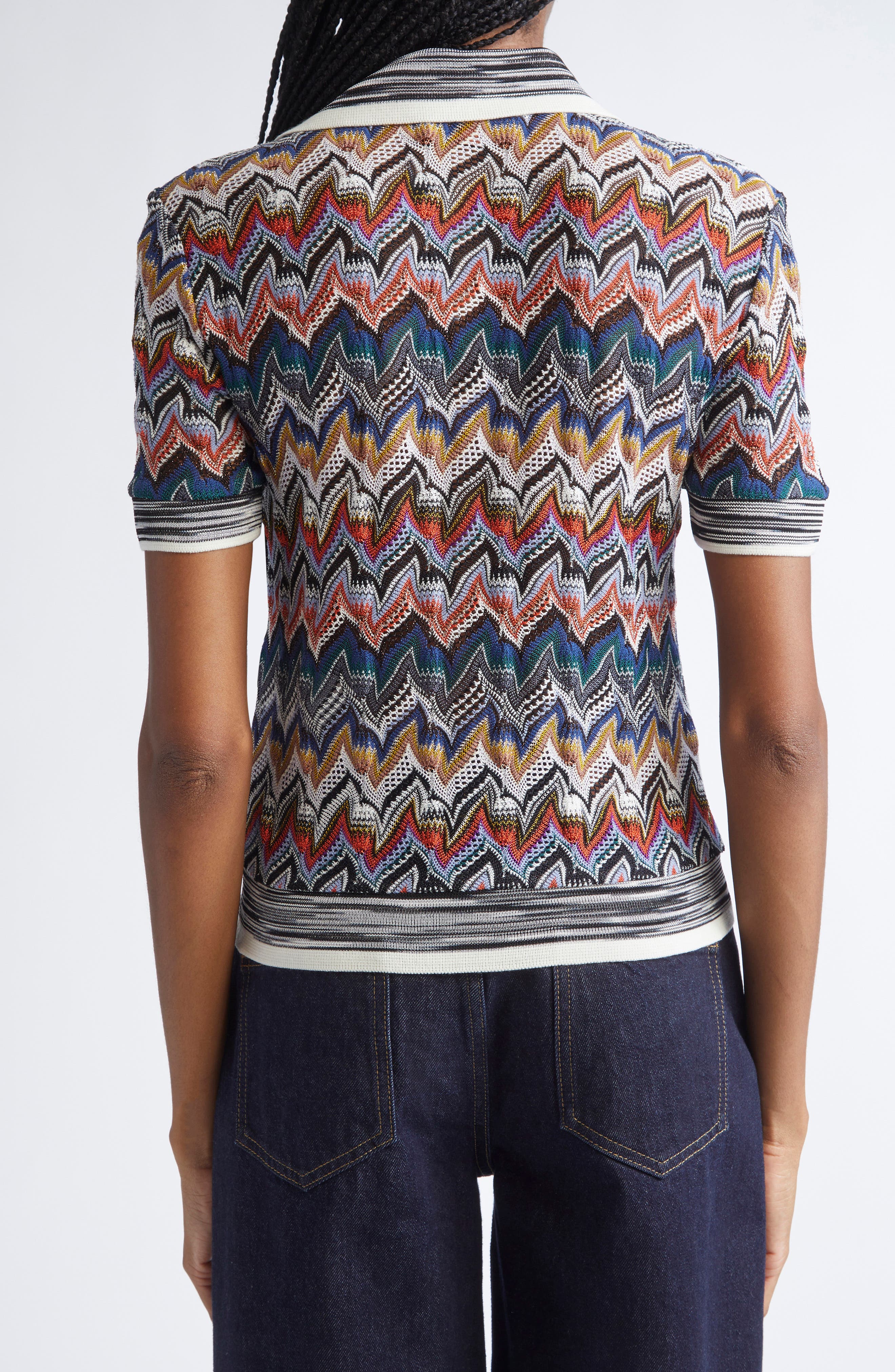 Knit Metallic Lace Polo - image 2