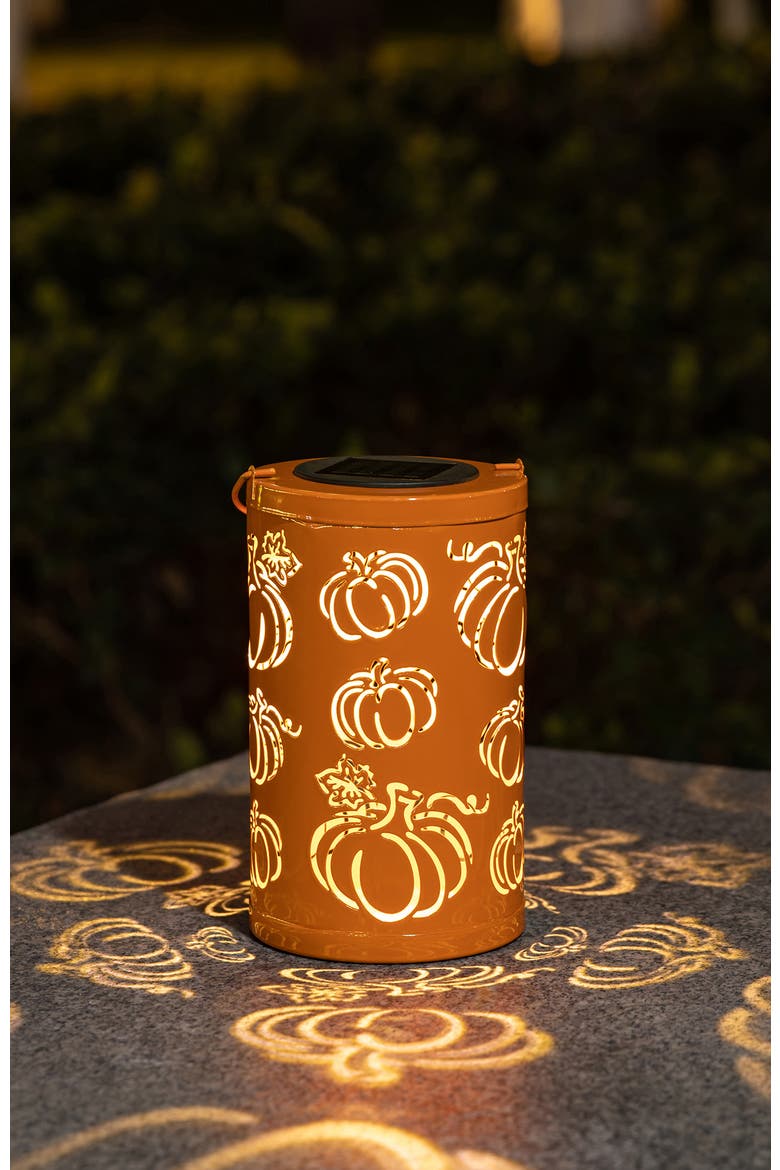 Fall Metal Pumpkin Solar Powered LED Lantern, Alternate, color, Orange