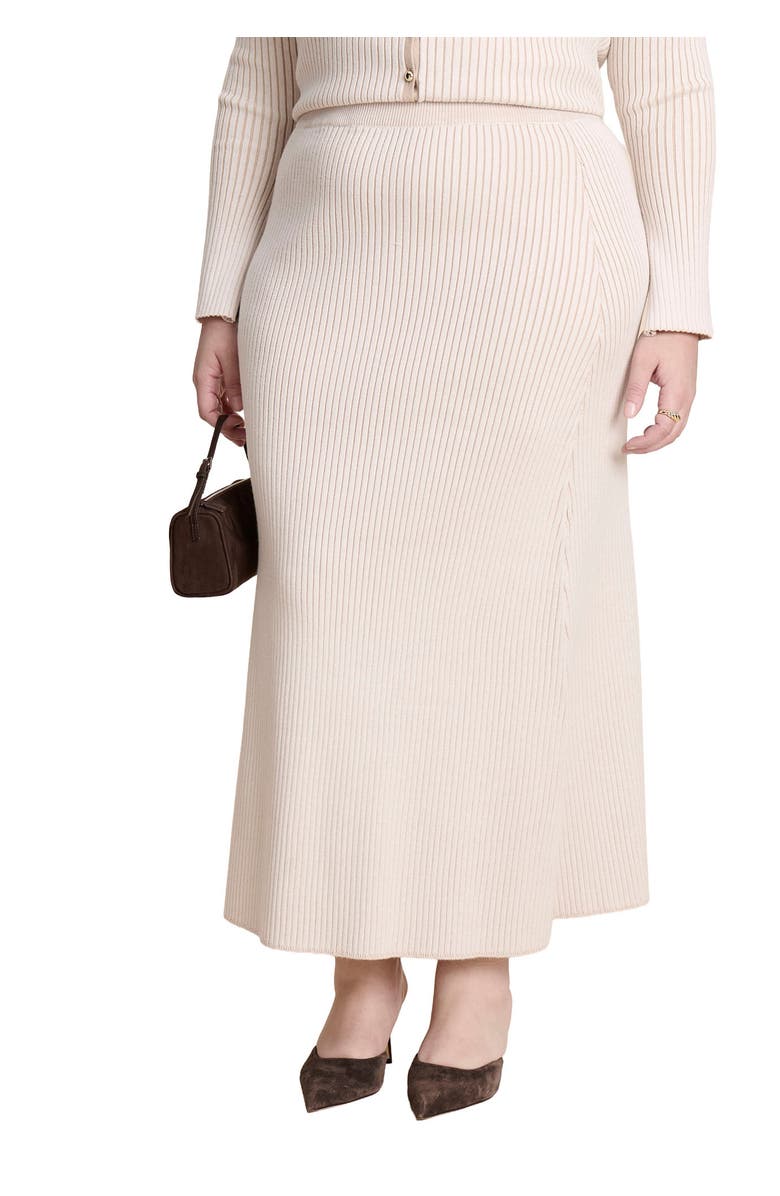 ELOQUII Ribbed Sweater Trumpet Maxi Skirt, Main, color, Dew