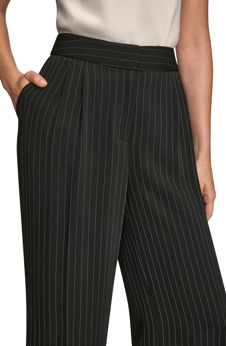 Donna Karan New York Pinstripe High Waist Wide Leg Pants, Alternate, color, Black/ Cream
