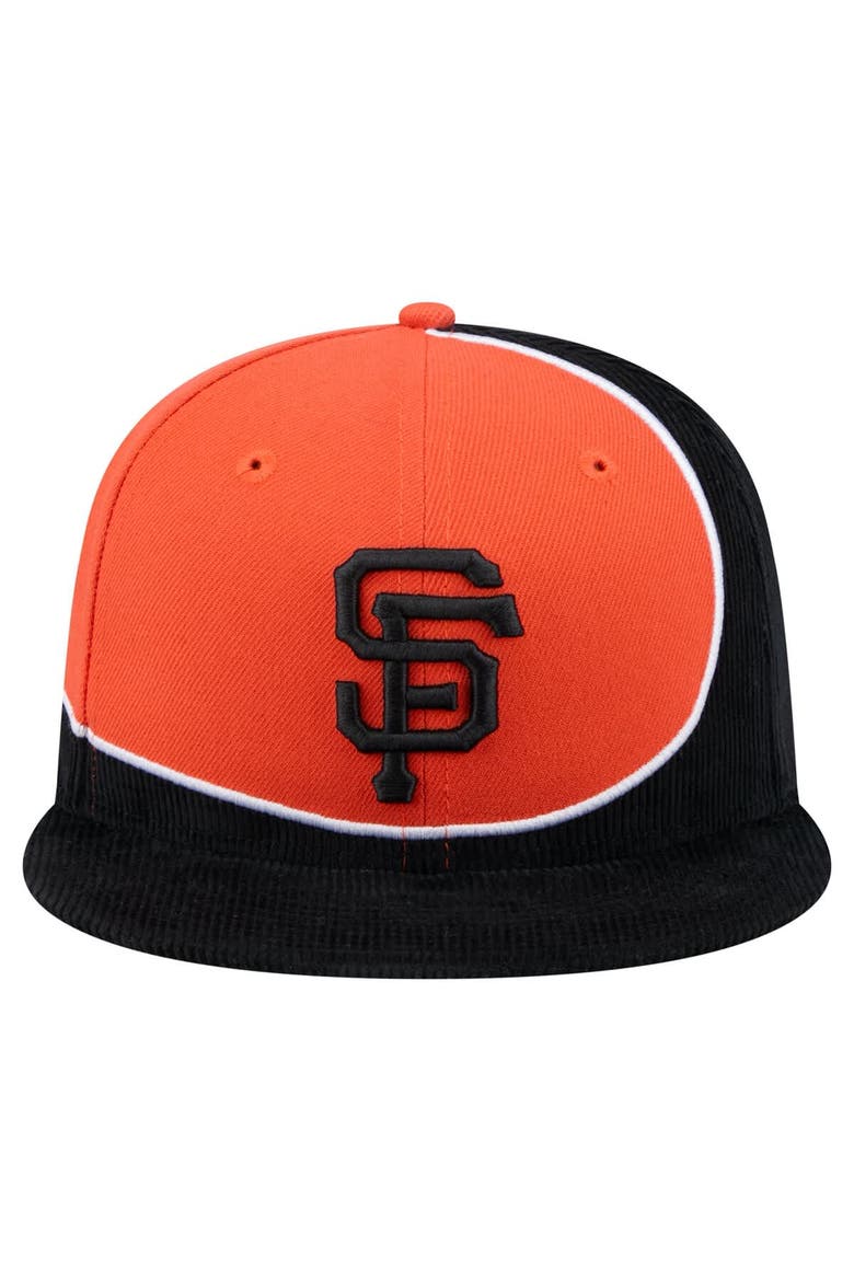 Men's New Era Black/Orange San Francisco Giants Retro Split Corduroy Snapback Hat, Alternate, color, Black