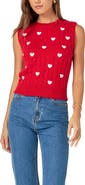 English Factory Heart Embroidered Sleeveless Cable Sweater
