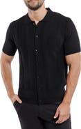 Spring + Mercer Textured Short Sleeve Button-Up Sweater
