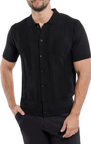 Spring + Mercer Textured Short Sleeve Button-Up Sweater