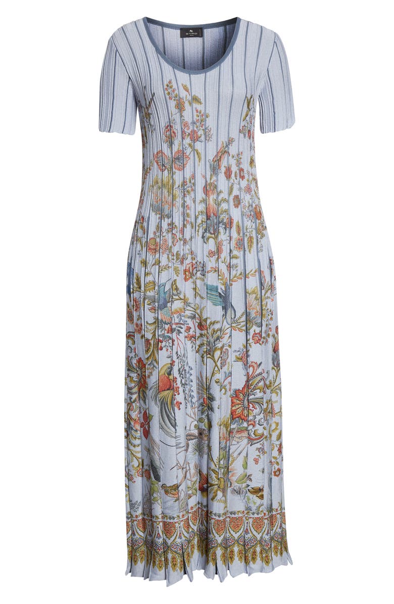 Etro Short Sleeve Sweater Dress, Main, color, Multicolor On Pale Blue Base
