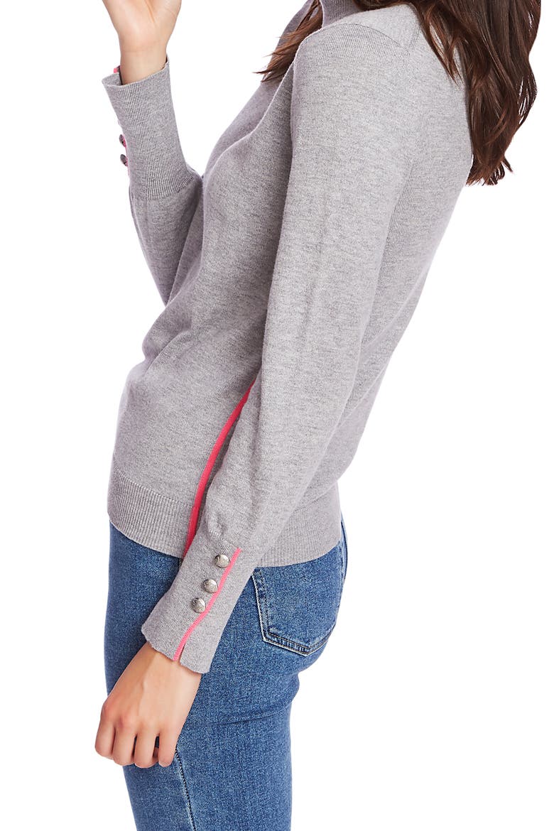 Button Cuff Tipped Turtleneck Sweater, Alternate, color, SILVER HTHR