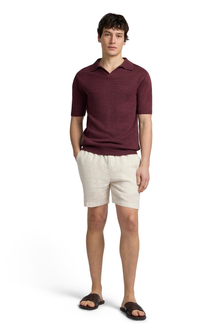 Silk and Linen Short Sleeve Johnny Polo, Main, color, Port Wine