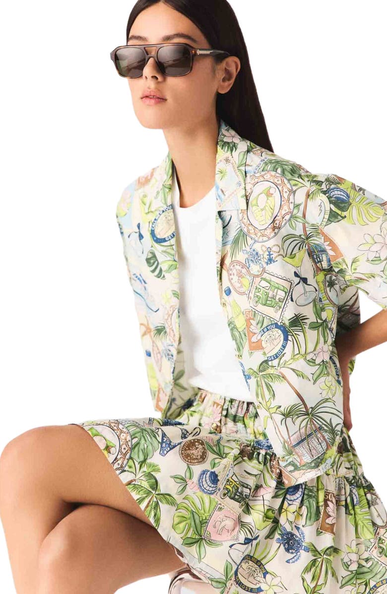 maje Patterned cropped shirt, Alternate, color, Postcard Print