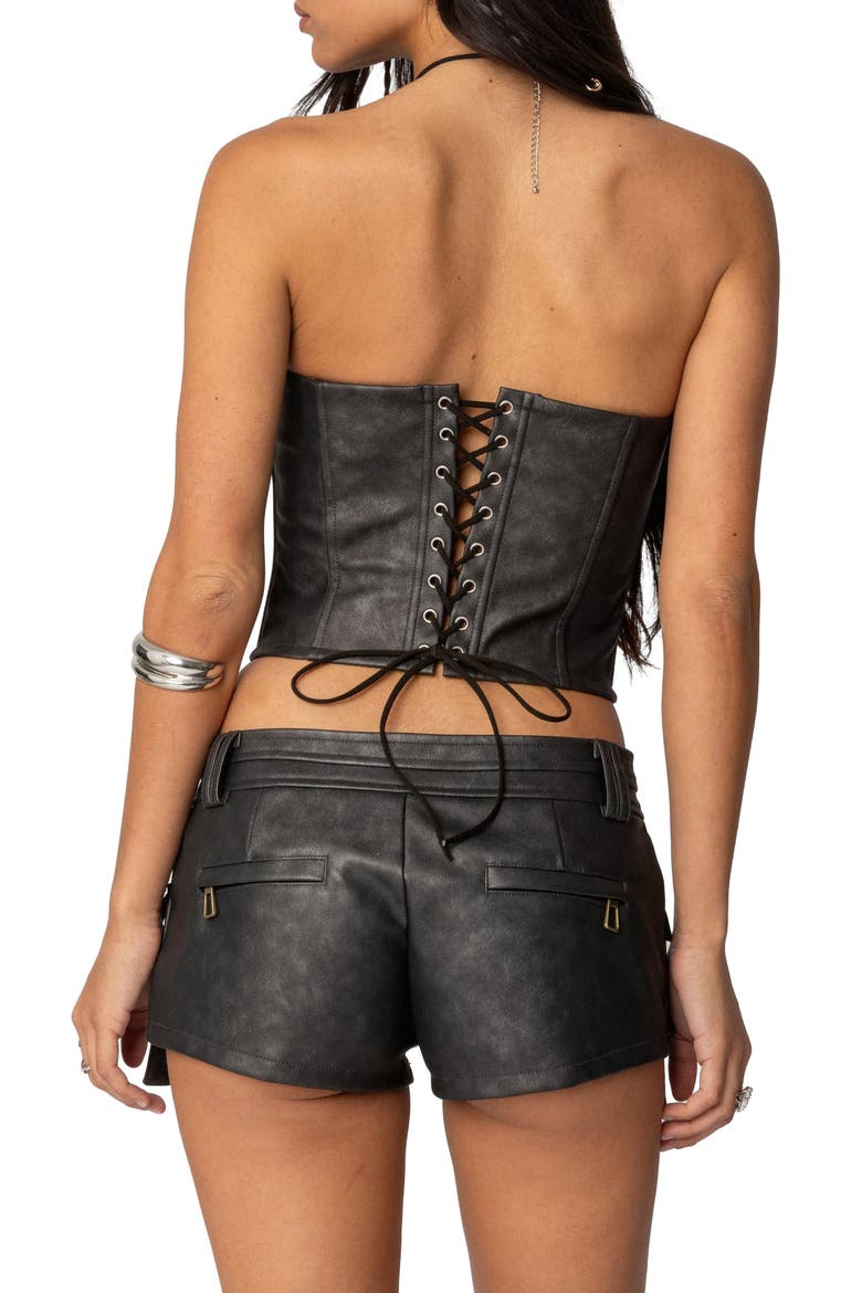 Ryan Strapless Faux Leather Cargo Corset Top, Alternate, color, BLACK