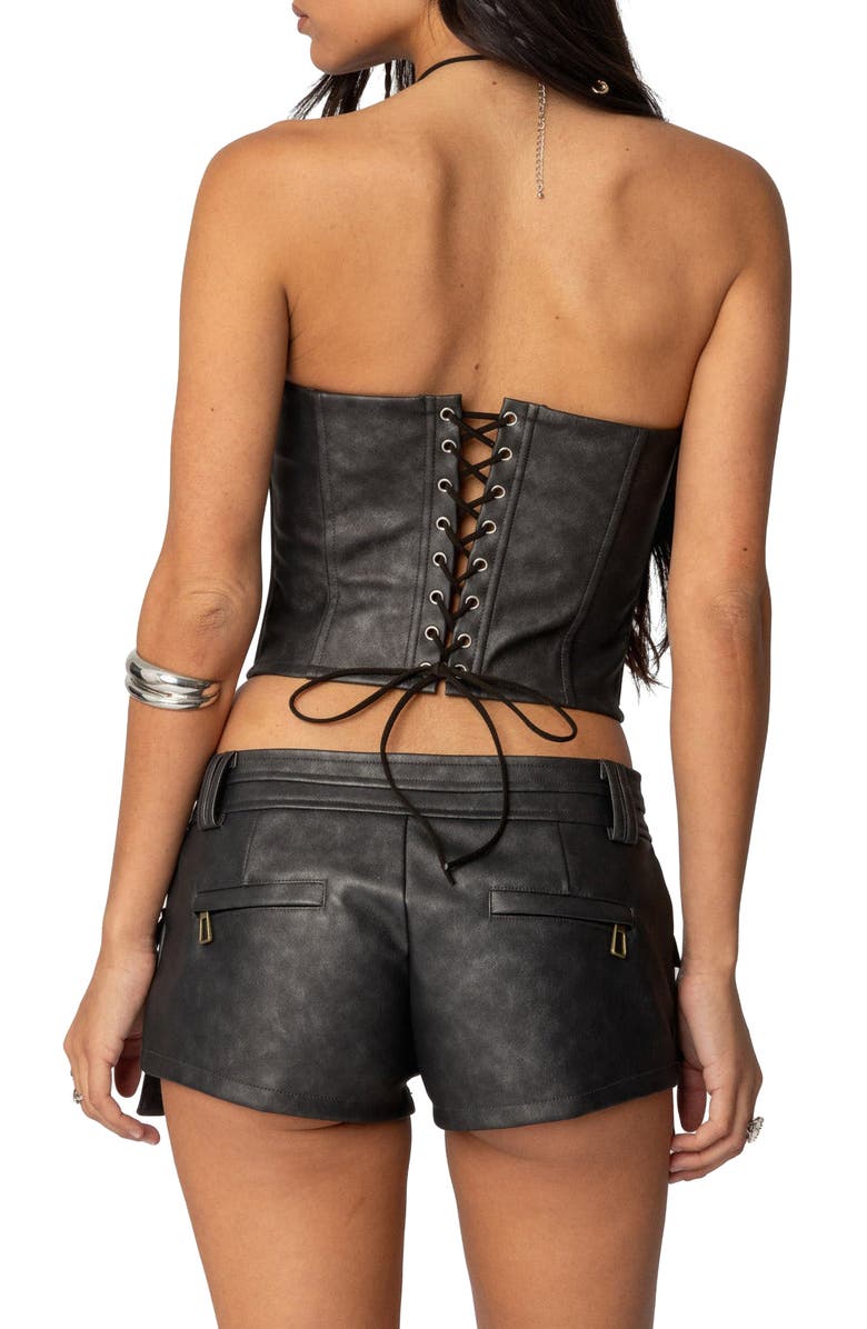 EDIKTED Ryan Strapless Faux Leather Cargo Corset Top, Alternate, color, Black