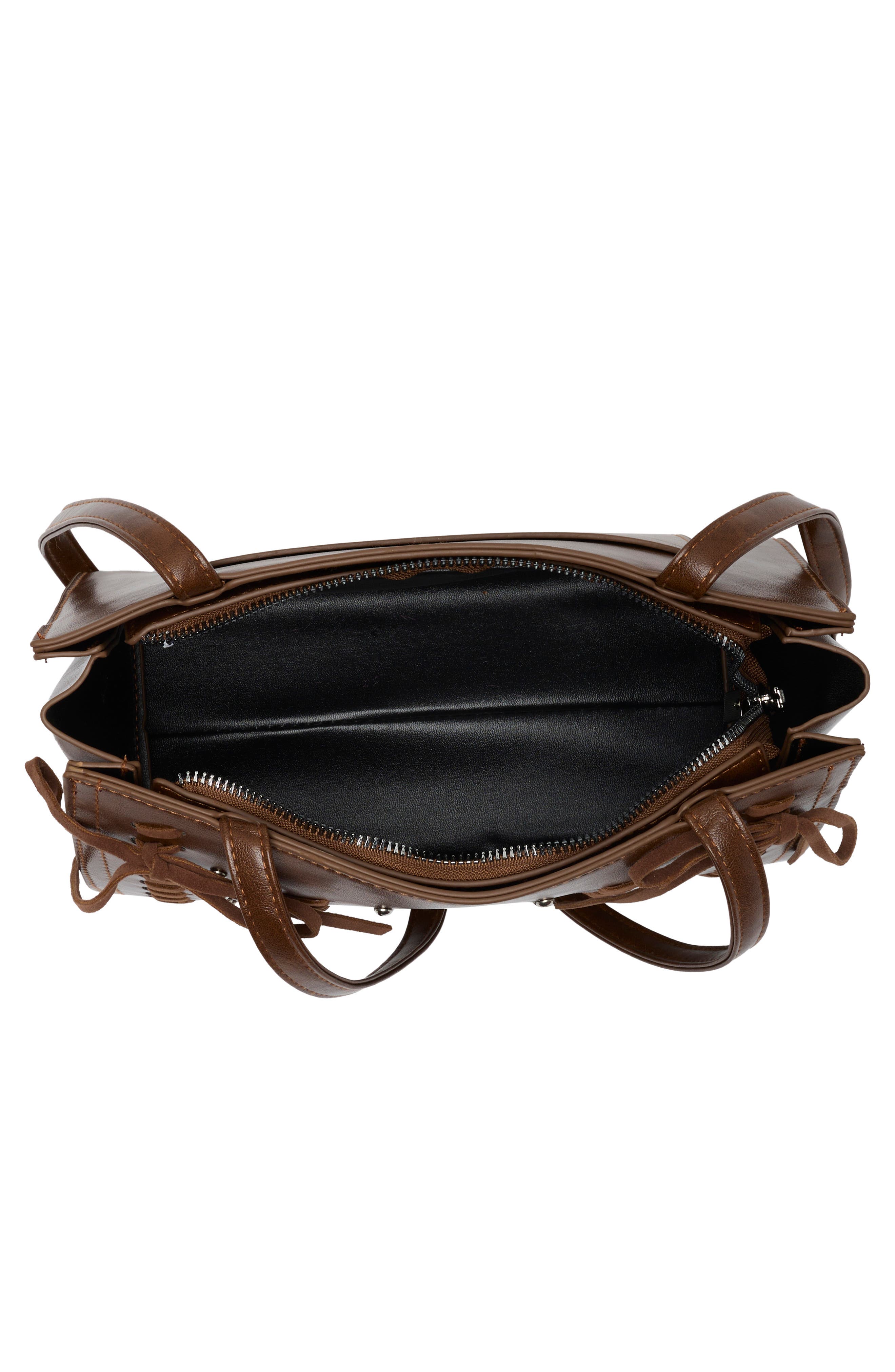 Faux Leather Laced Shoulder Bag, Alternate, color, BROWN