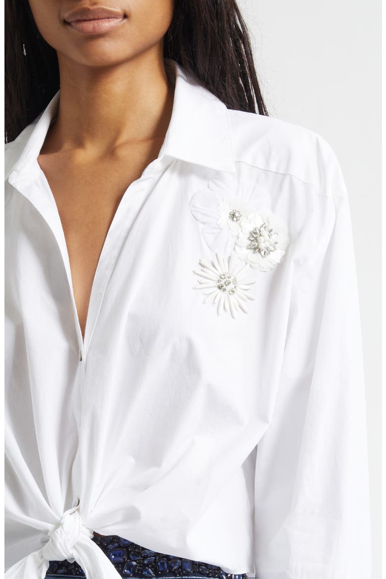 Marianna Crunchy Flower Appliqué Tie Front Shirt, Alternate, color, WHITE