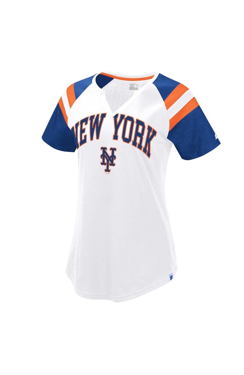 STARTER Women's Starter White/Royal New York Mets Game On Notch Neck Raglan T-Shirt, Alternate, color, 