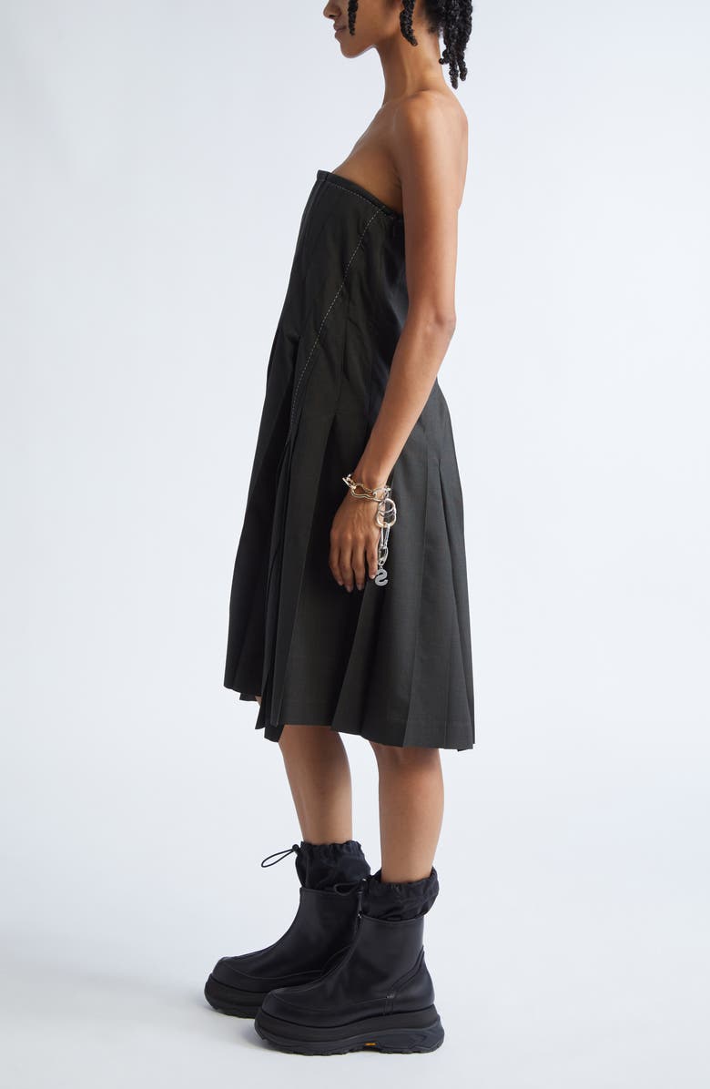 Sacai Glen Plaid Mixed Media Strapless Dress, Alternate, color, Khaki