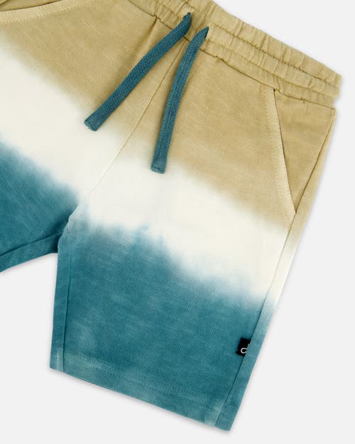 DEUX PAR DEUX DEUX PAR DEUX LITTLE BOY'S FRENCH TERRY SHORT GRADIENT BEIGE AND TEAL 