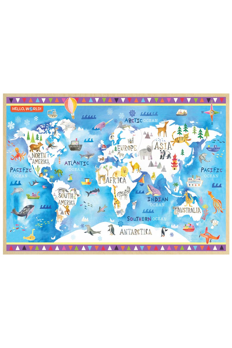Hello, World! World Map 60pc Wood Puzzle, Alternate, color, Multicolor