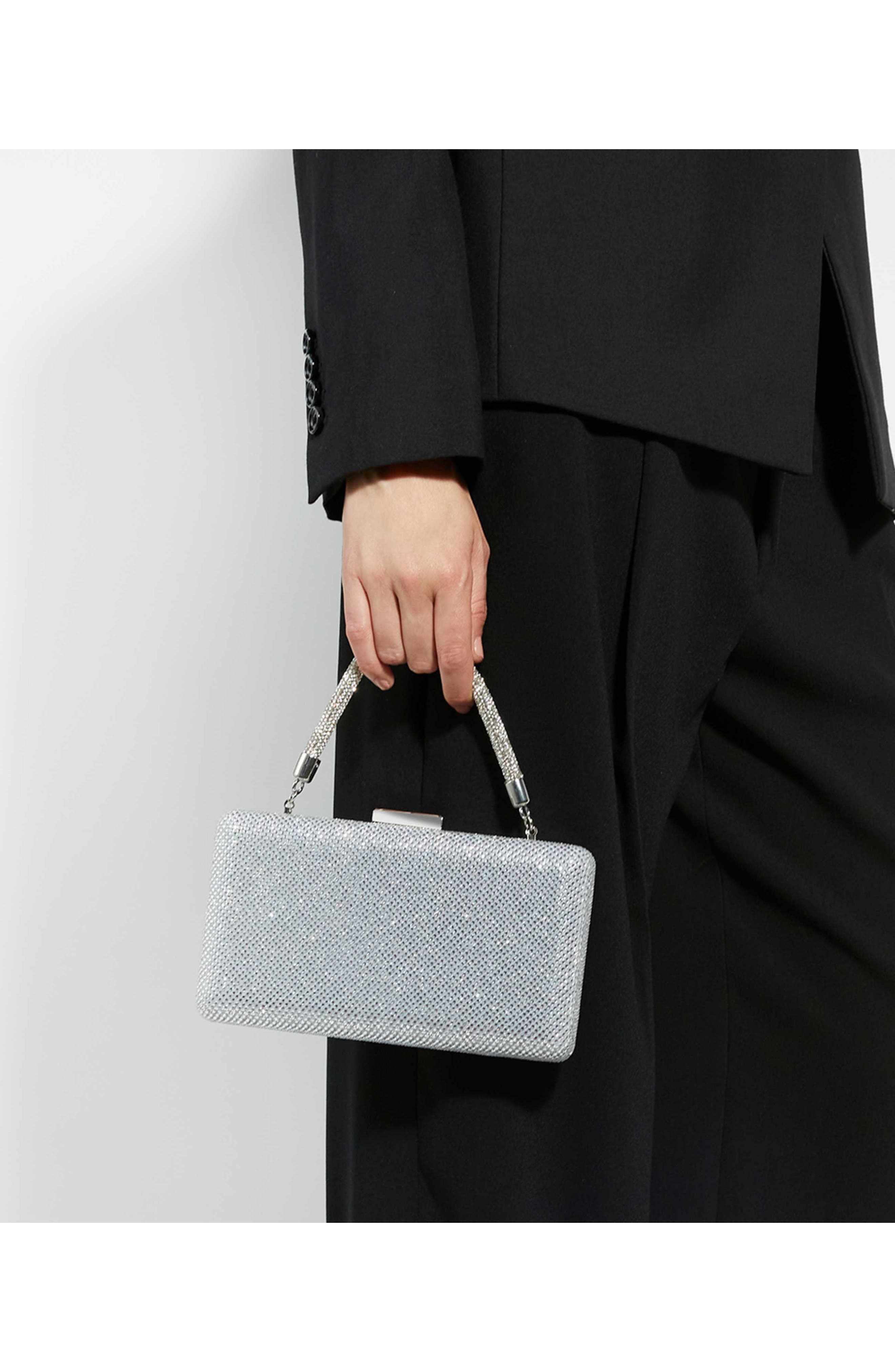 Dune London Beaut Top Handle Frame Clutch, Alternate, color, Silver