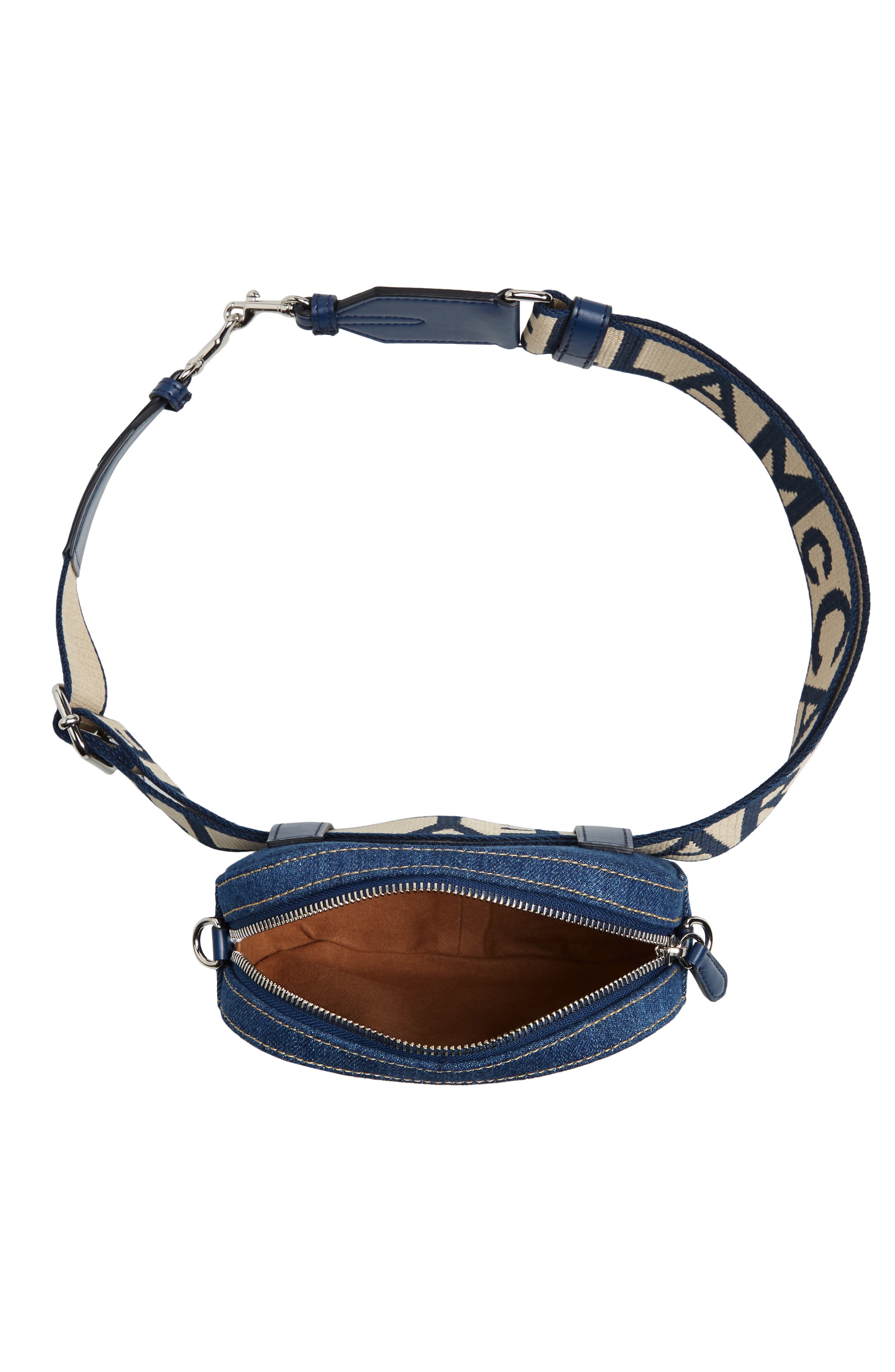 Stella McCartney Eco Studded Logo Organic Denim Belt Bag, Alternate, color, 