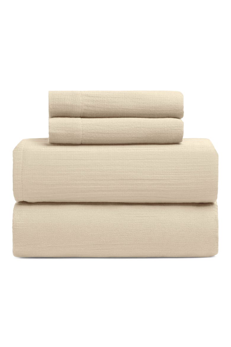 Dune Crinkled Cotton Gauze 4-Piece Sheet Set, Main, color, SANDSTONE
