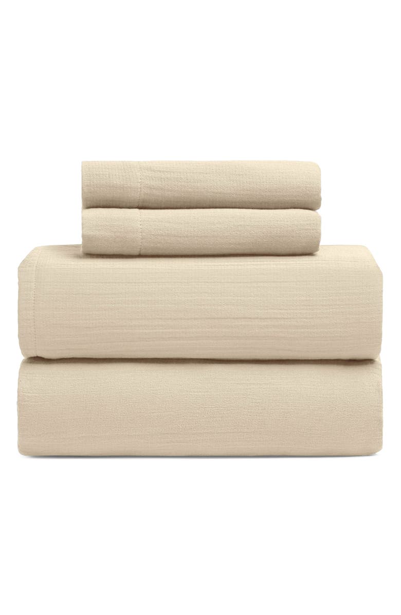 Crane Air Dune Crinkled Cotton Gauze 4-Piece Sheet Set, Main, color, Sandstone
