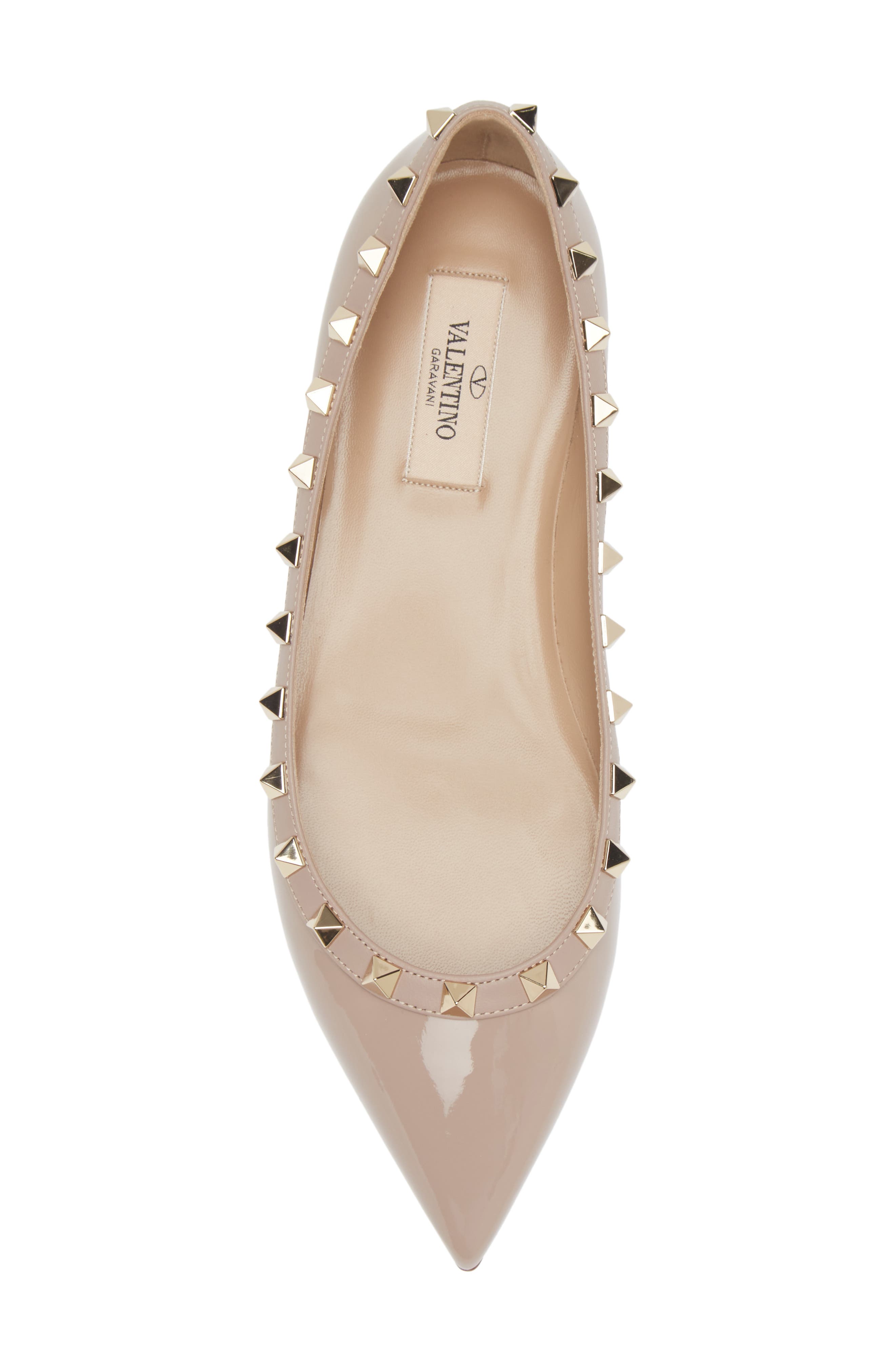Valentino Garavani Rockstud Pointed Toe Ballerina Flat, Alternate, color, P45 Poudre/ Poudre