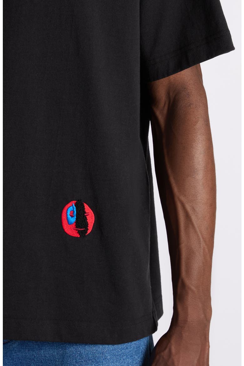 Face Embroidered Cotton Jersey T-Shirt, Alternate, color, 1010 DOUBLE BLACK