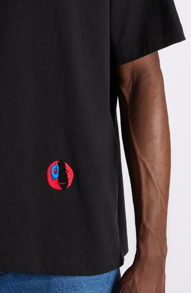 Bottega Veneta Face Embroidered Cotton Jersey T-Shirt, Alternate, color, 1010 Double Black