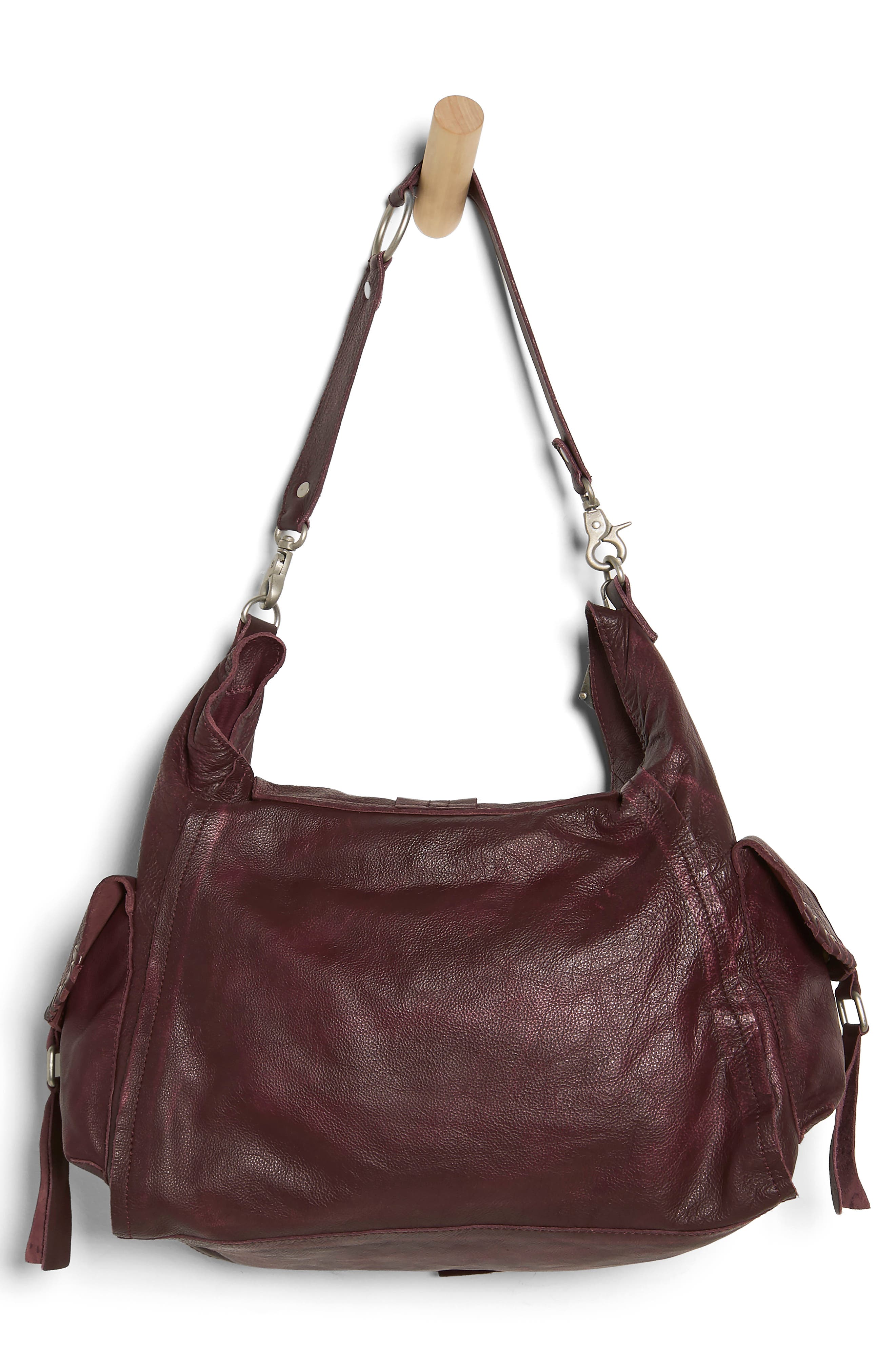 We The Free Leigh Distressed Leather Hobo Bag, Alternate, color, BLACKBERRY
