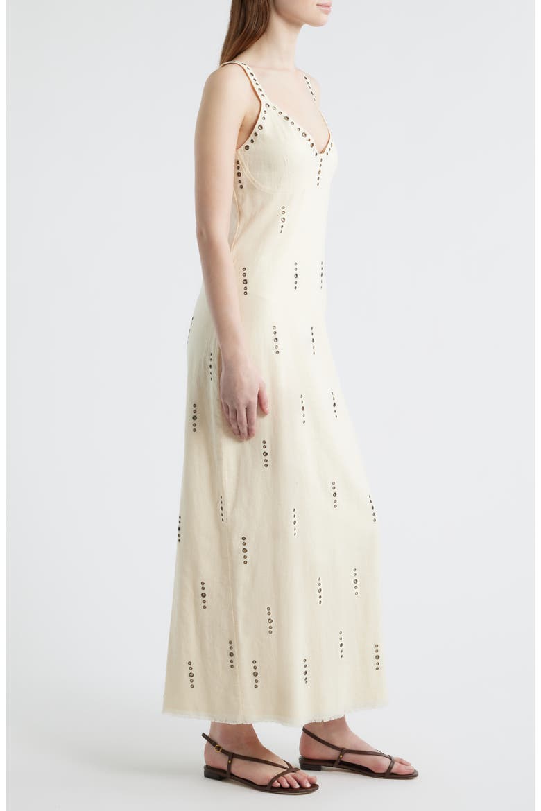 Aubrey Grommet Trim Linen & Cotton Maxi Dress, Alternate, color, IVORY