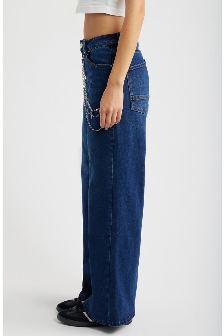 Joey Baggy Wide Leg Jeans with Chain Accent, Alternate, color, DARK BLUE