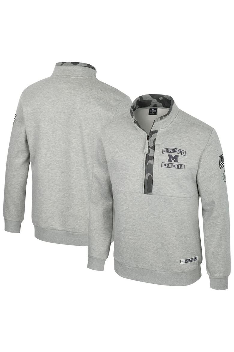 Men's Colosseum Heather Gray Michigan Wolverines OORAH OHT Military Appreciation Fleece Quarter-Zip Jacket, Alternate, color, Heather Gray
