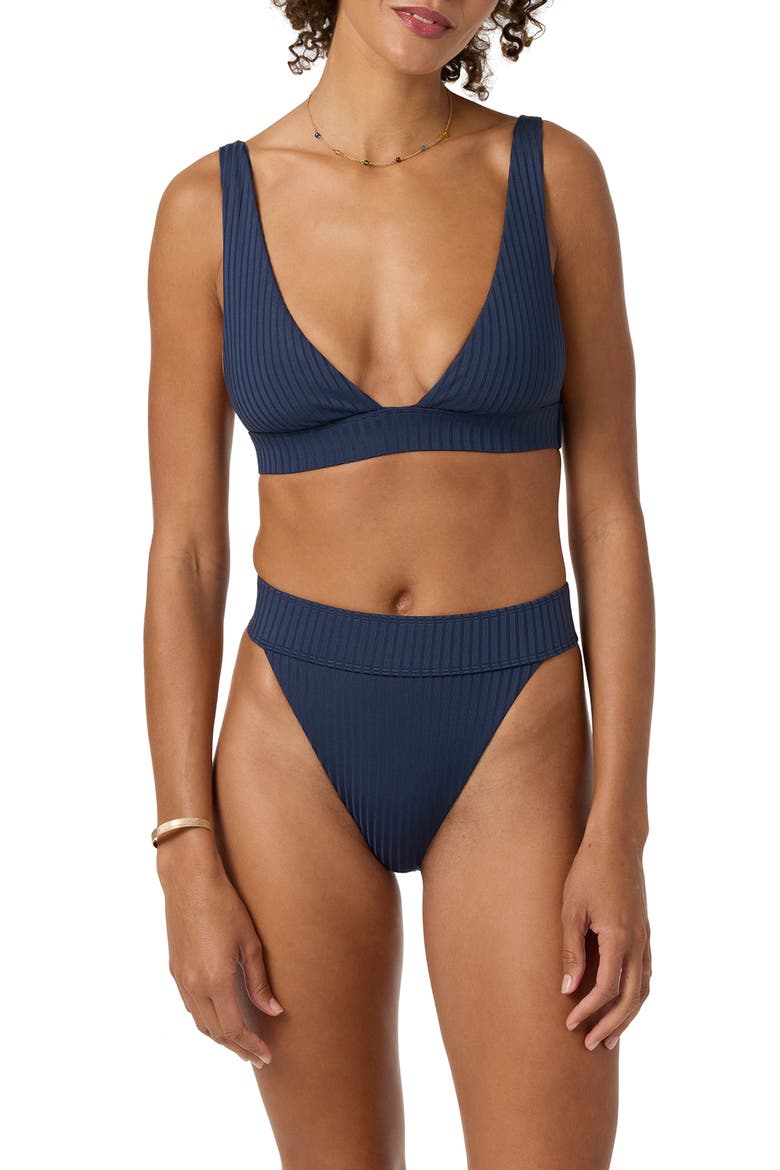 Shorebreak Rib Santa Barbara High Waist Bikini Bottoms, Alternate, color, NAVY
