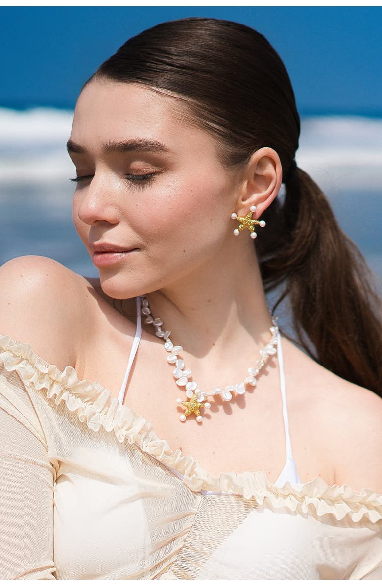 Classicharms Lila Starfish Charm Freshwater Petal Pearl Choker Necklace, Alternate, color, Gold