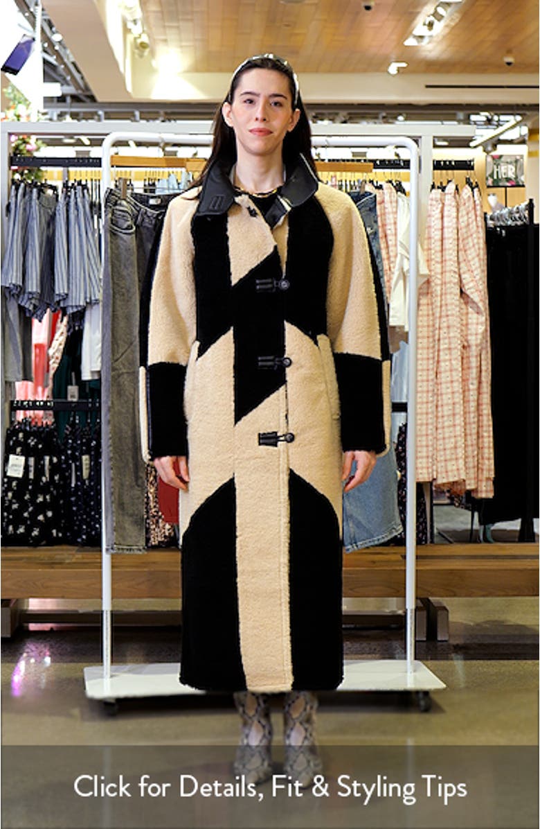 Patchwork Colorblock Faux Shearling Longline Coat, sales video thumbnail