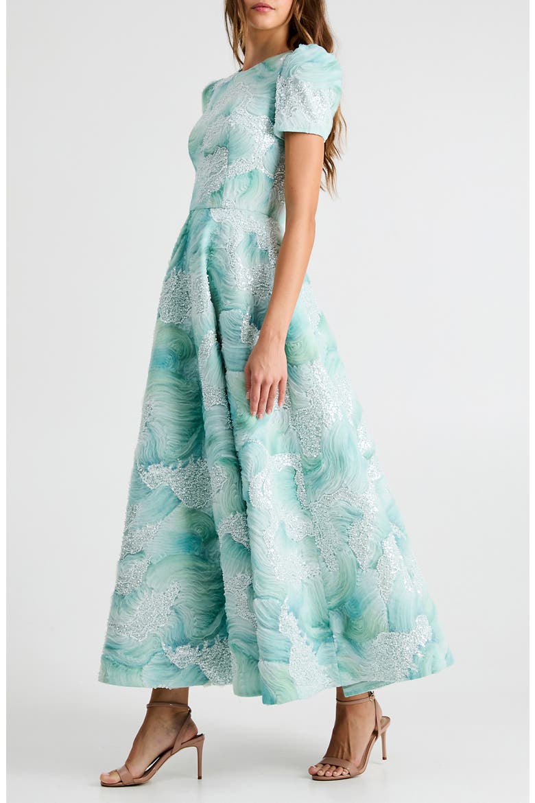 Eleanor Sequin Fit & Flare Cocktail Dress, Alternate, color, SEAFOAM