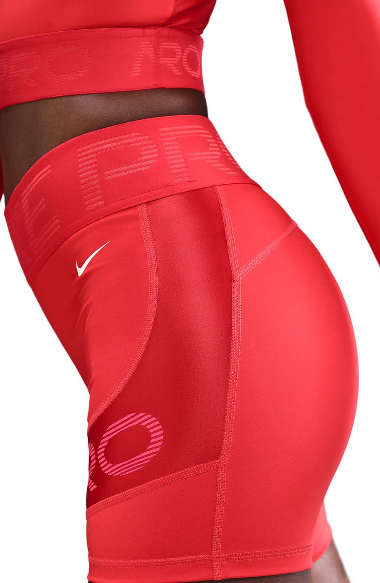 Nike Pro Sculpt Dri-FIT High Waist Bike Shorts, Alternate, color, Lt Crimson/ Ember Glow/ White