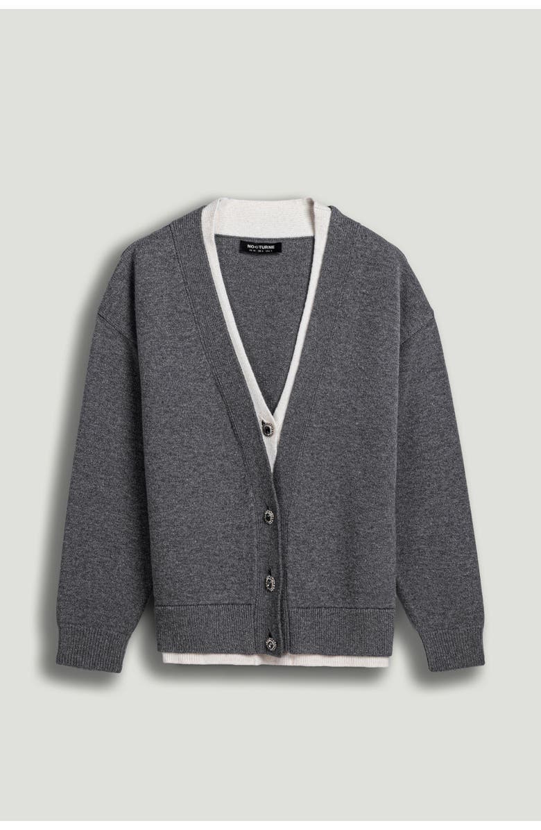 Nocturne Crystal-Button V-Neck Cardigan, Alternate, color, Grey