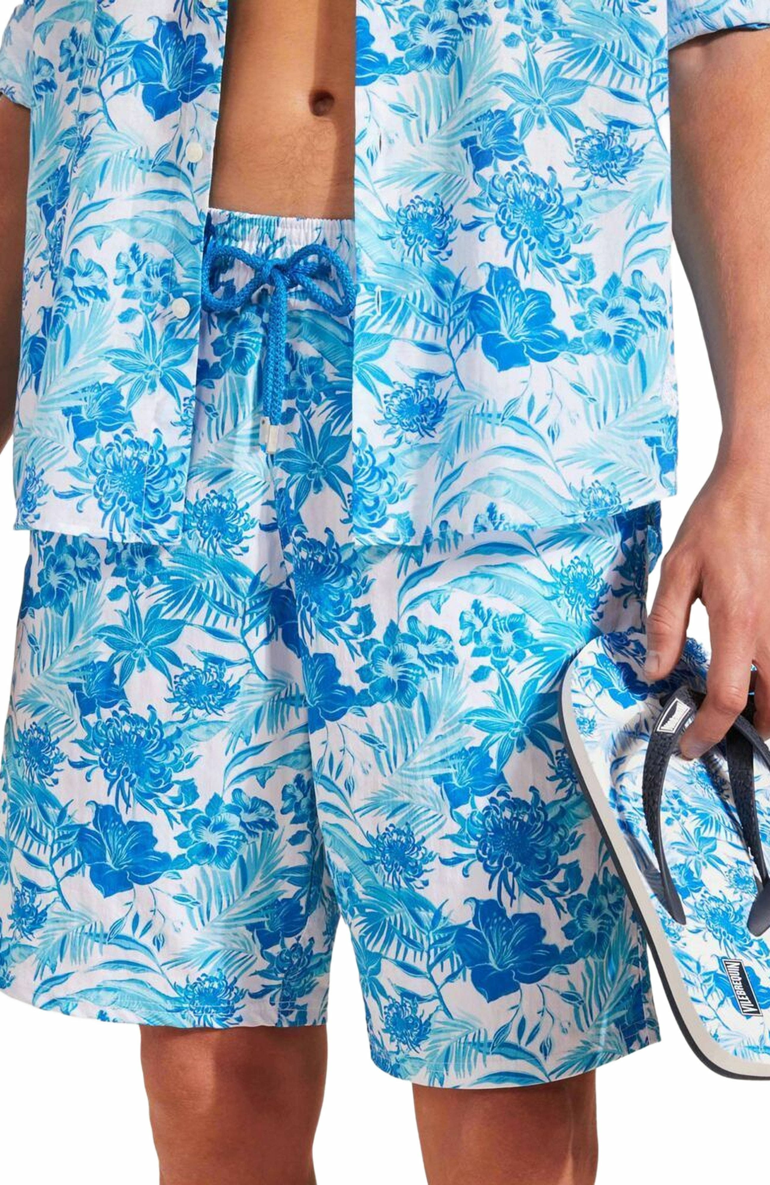 Vilebrequin Men's Tahiti Flowers Flip Flops, Alternate, color, Blanc