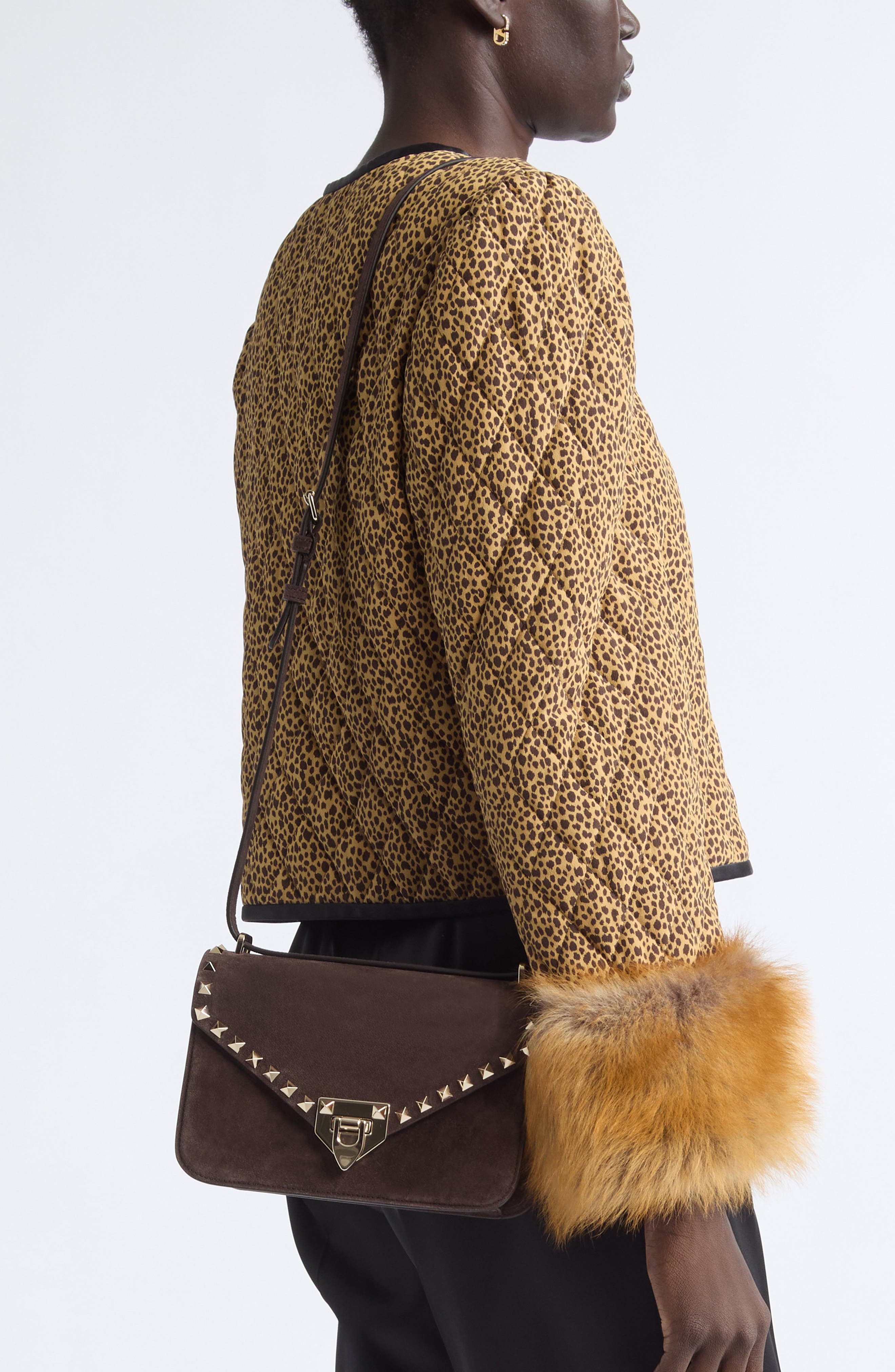 Small Rockstud Shoulder Bag, Alternate, color, BROWN