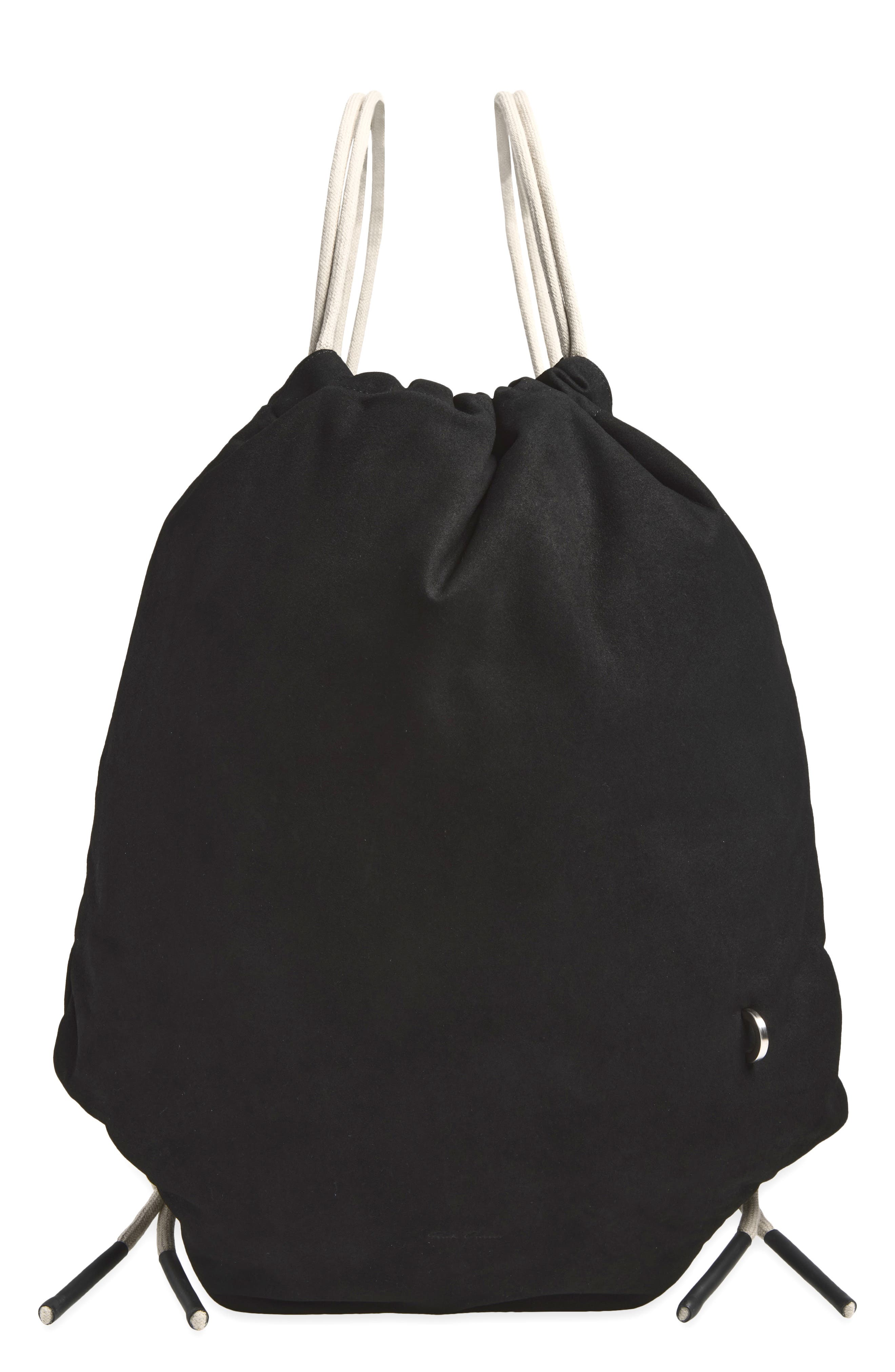 Leather Drawstring Backpack, Main, color, BLACK/ PEARL