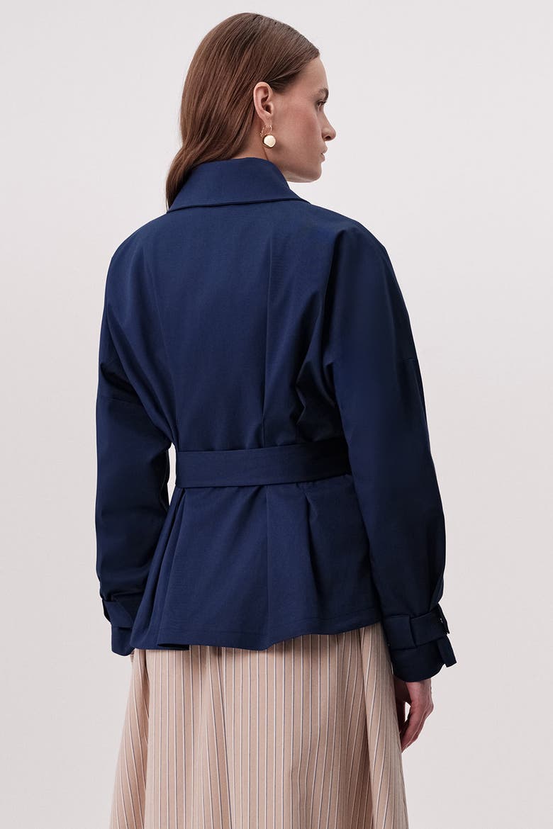 Kelly Notched Collar Pleated Belted Trench Coat, Alternate, color, Navy