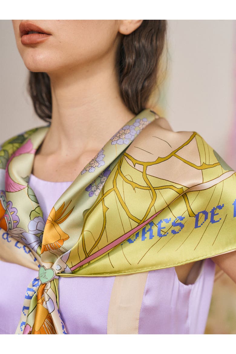 FRIDA x LOST PATTERN "Los Amores de Frida" Large Silk Scarf, Alternate, color, Pastel