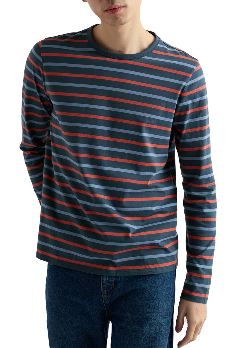 Sailor Stripe Long Sleeve Organic Cotton T-Shirt, Main, color, SEA STORM DUSTY COPPER