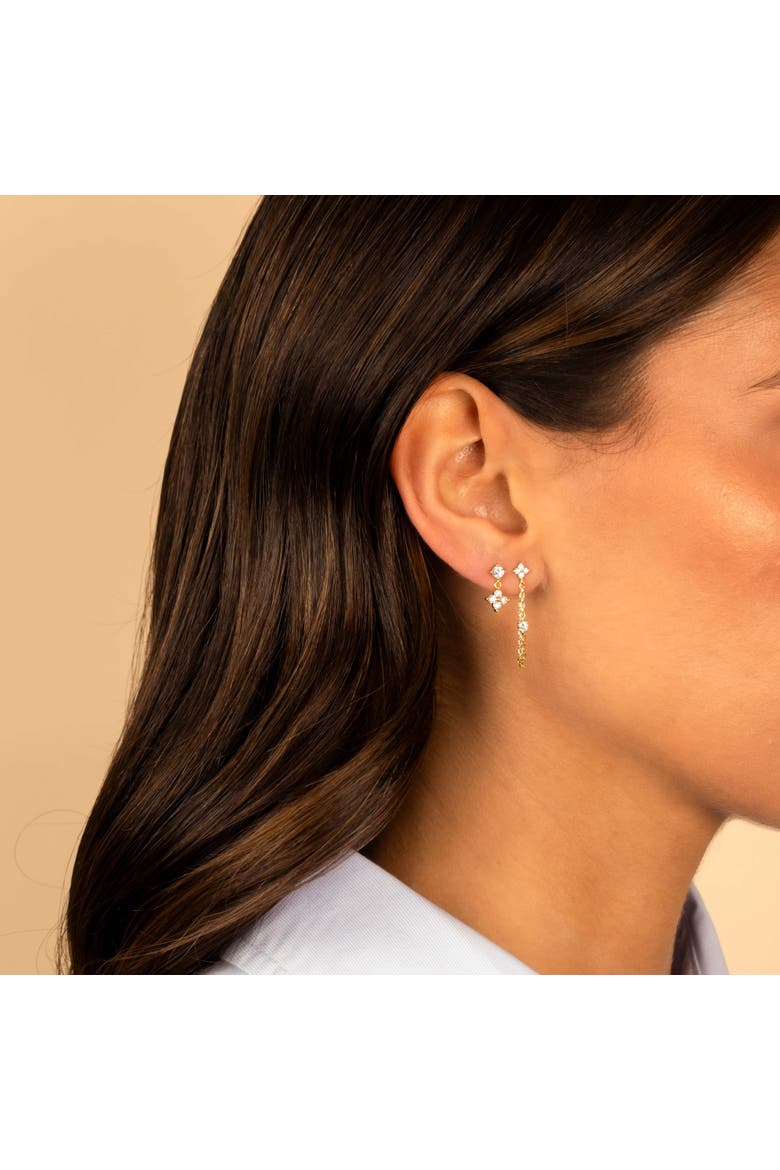 CZ Flower Chain Front Back Stud Earring, Alternate, color, Gold