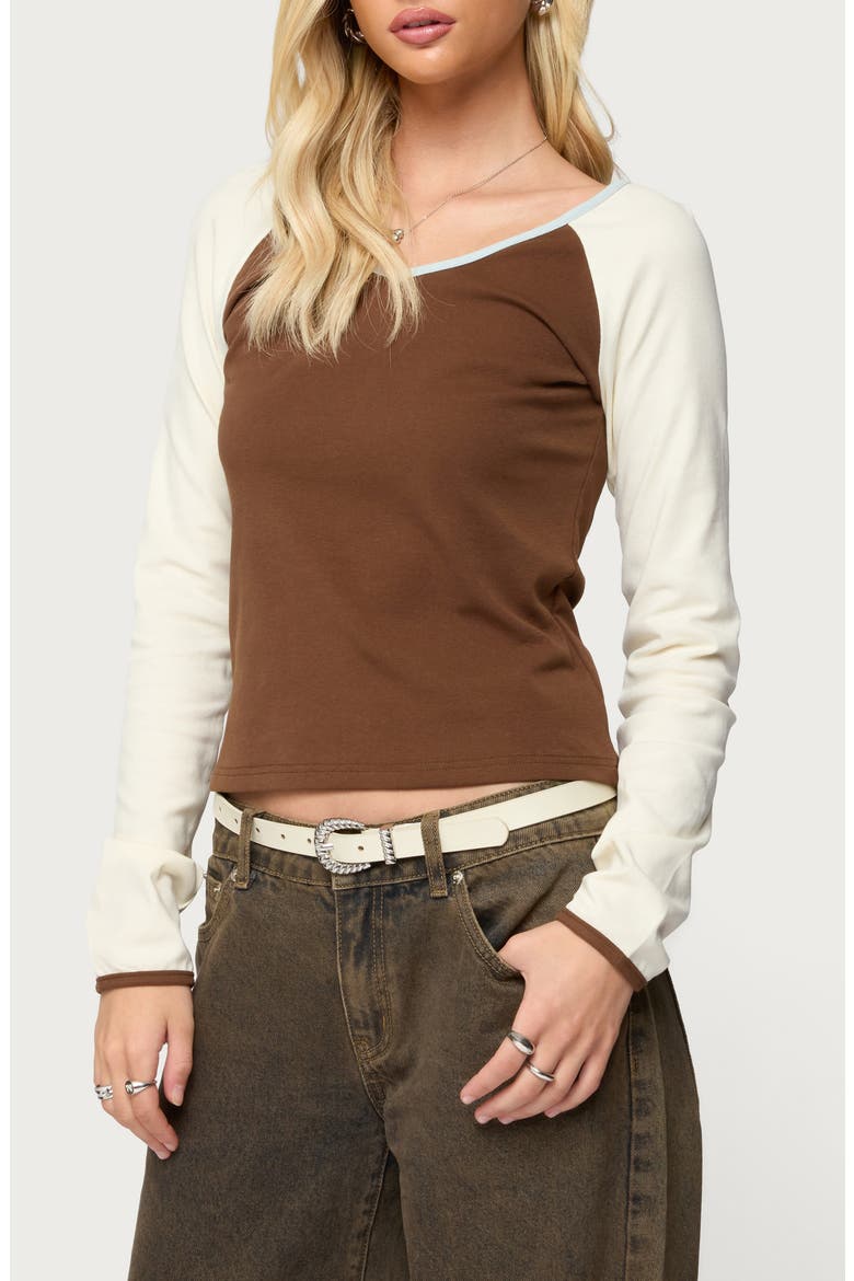 Ronie Contrast Raglan Sleeve Stretch Cotton T-Shirt, Alternate, color, BROWN