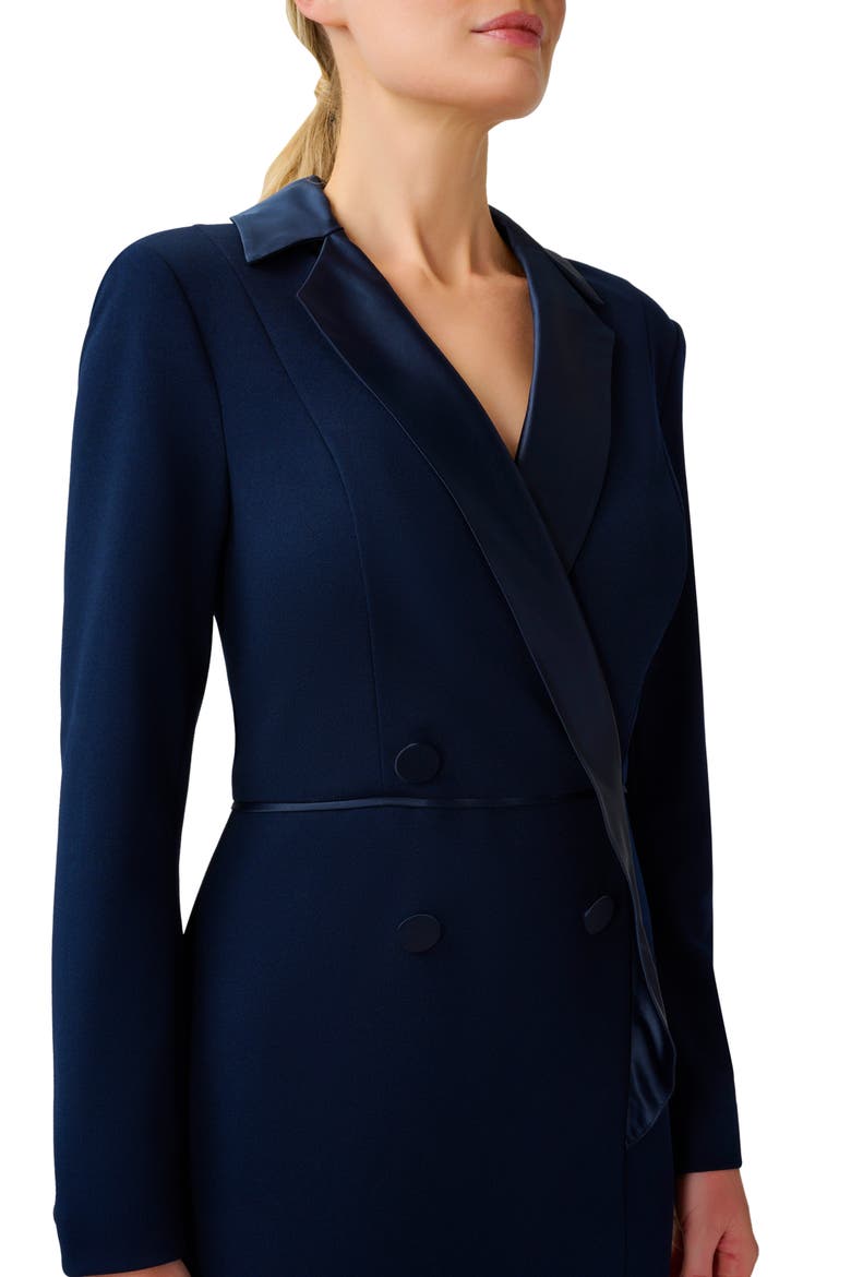 Crepe Long Sleeve Tuxedo Trumpet Gown, Alternate, color, MIDNIGHT
