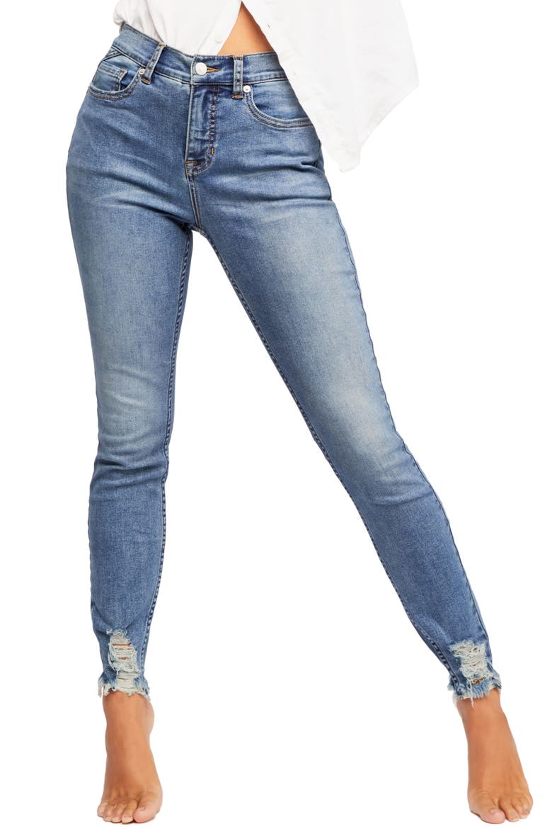 CRVY by Free People Skinny Jeans, Main, color, BLUE